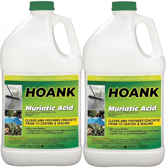 (2 Gallons) - Muriatic Acid for Swimming Pools & Spas, Removes Mortar from Bricks - 90% Low-Fume pH Stabilizer & Cleaner for Concrete & Masonry Surfaces, Clears Rust & Scale Build-Up - Ready to Use