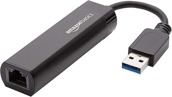 Amazon Basics USB 3.0 to 10/100/1000 Gigabit Ethernet Internet Adapter, Compatible with Windows and macOS, Black