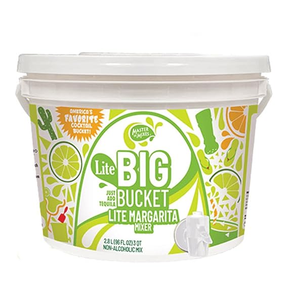Master of Mixes BigBucket Margarita Lite Mix, 96 fl oz | Authentic Flavor, Less Calories | Ready to Use, Large Format Container, for Frozen or Chilled Drinks, Dispensing Spout Design