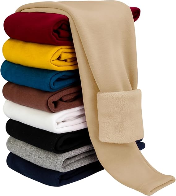 BOOPH Girls Fleece Lined Leggings Winter Warm Basic Pants for Toddler Kids