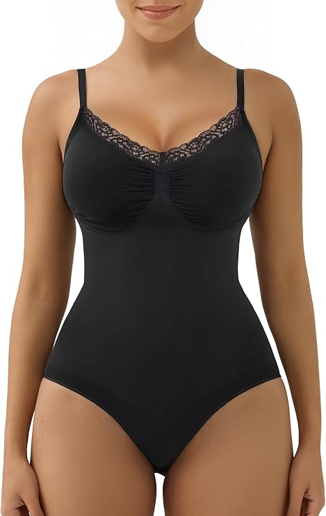 SHAPERX Lace Bodysuit Shapewear for Women Tummy Control Body Shaper Seamless Defining Waist Body Suit