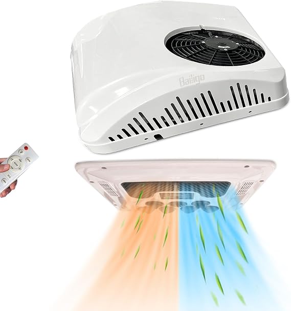 RV Roof Top 12V Air Conditioner with Heat Universal AC Unit RV Air Conditioner Heater Combo, 8500BTU Quiet 12 Volt Camper A/C Unit, 2 In 1 Heating Cooling for Van, Box Truck, Trailer, Caravan, Tractor