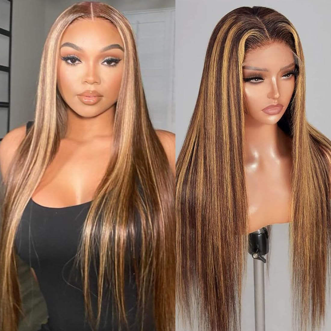 NARNI 28 Inch Ombre Lace Front Human Hair Wig - Pre Plucked 180% Density Honey Blonde 13x4 HD Straight Glueless 427 Highlight Frontal for Women
