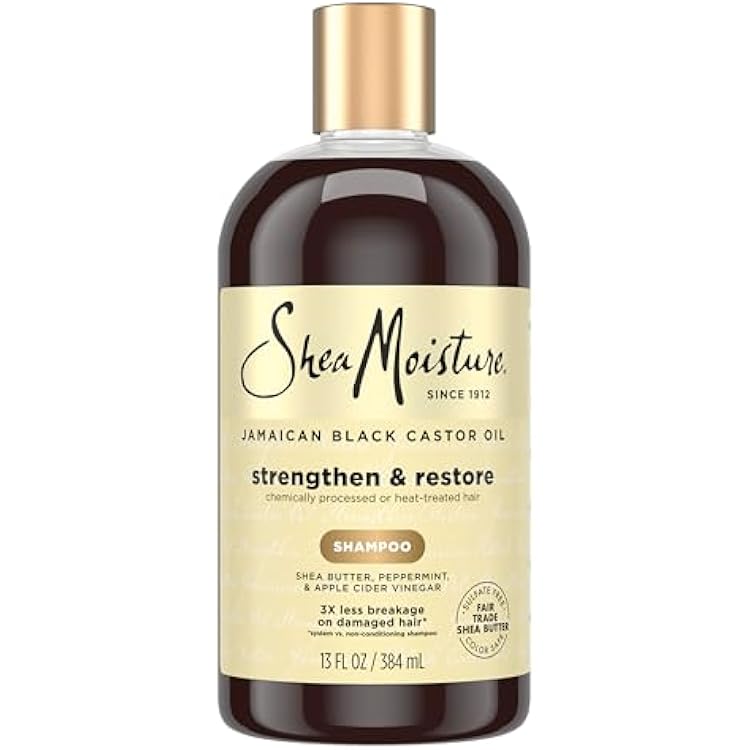 SheaMoisture Strengthen and Restore Shampoo Pure Jamaican Black Castor Oil for Damaged Hair To Cleanse and Nourish Hair 13 fl oz