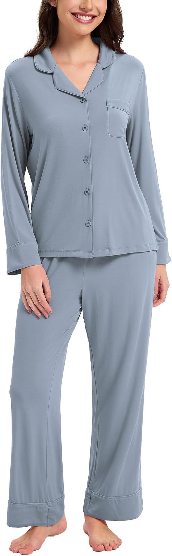 Womens Bamboo Viscose Button Down Pajama Sets Pjs