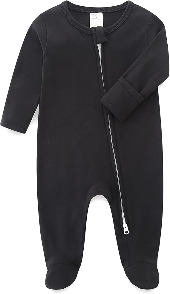 Hikido Baby Romper 100% Organic Cotton Pajamas One Piece Long Sleeve Zipper Footie Onesie for 0~12M Baby