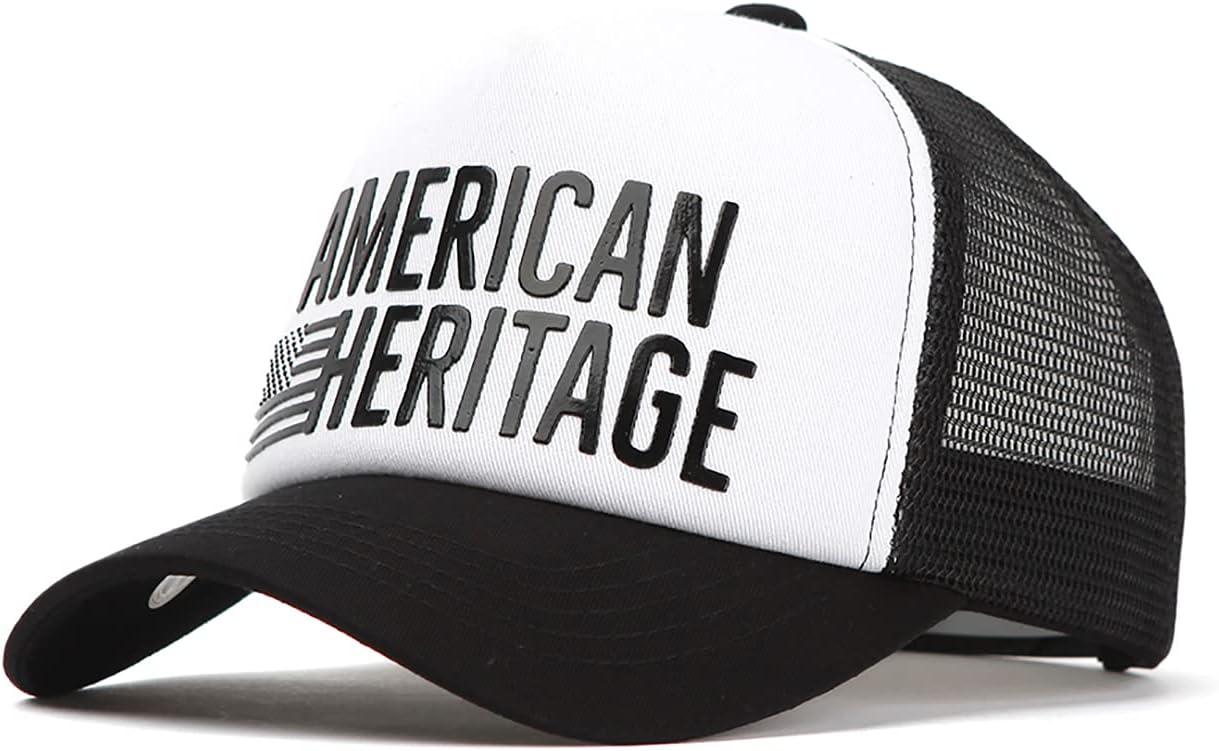 FLIPPER American Heritage with Flag Kpop Outdoor Sports Adjustable Baseball Cotton Foam Trucker Hat Mesh Cap WhiteBlack, Large ~ X-Large