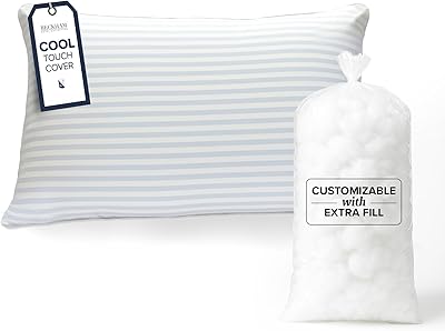 Beckham Hotel Collection Summer Sanctuary Queen Pillow - Cooling Qmax Adjustable Down Alternative Pillow wExtra Fill, Ideal for Side Back Stomach Sleepers