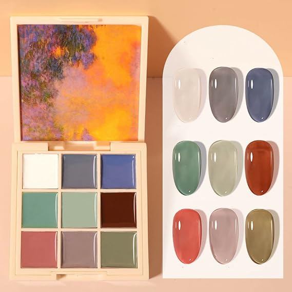 9Colors Solid Nail Gel Palette Pudding Cream Gel Nail Polish with Brush Nail Polish Gel UV LED Gel Solid Cream Highly Pigmented Gel Pudding Gel Polish (05)