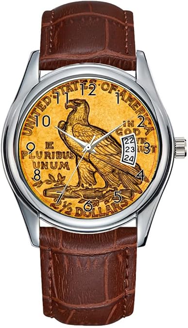 Men Watch Casual Waterproof Quartz Watches Clock Date Classic Business Brown Leather Christmas Wristwatch Eagle Coin Wrist Watch