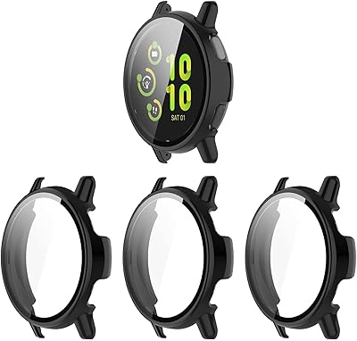 Compatible with Garmin Vivoactive 5 Watch Case Cover, Replacement PC Protective Case Full Cover Built-in HD Tempered Glass Screen Protector for Vivoactive5 Smart Watch Black3