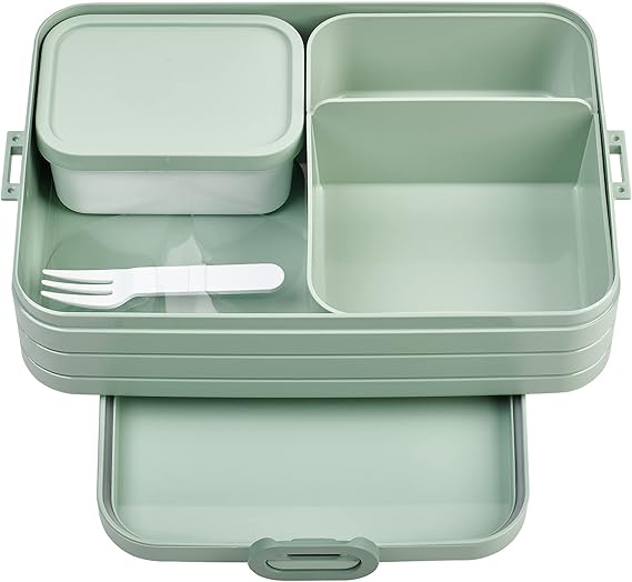 Mepal Bento Box Large - Lunch Box with Bento Box - for 4 Sandwiches or 8 Slices of Bread - Lunch Box for Sandwiches, Small Snacks & Left Overs - Lunch Box Adults - Nordic sage