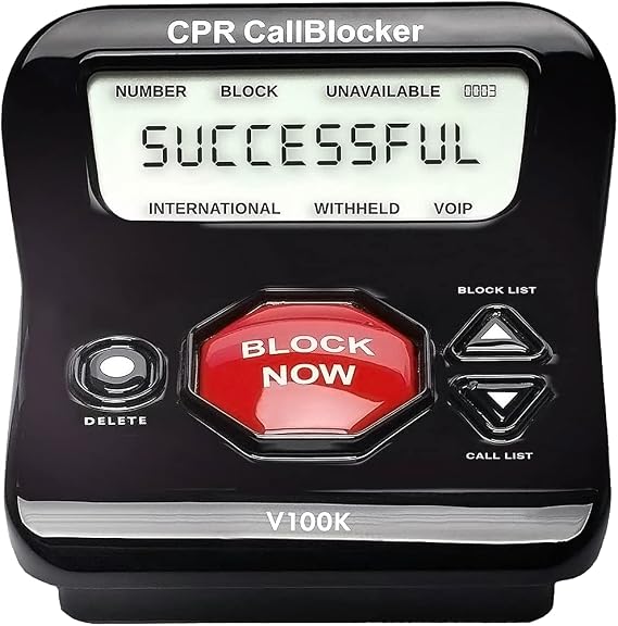 CPR V100K Call Blocker for Landline Phones - Block Unwanted Calls with One Touch Big Red Button - Pre-Loaded with 100,000 Known Nuisance Numbers - Requires Caller ID