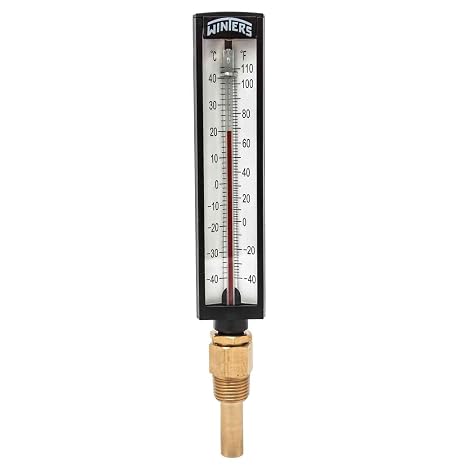 Winters TAS Series Brass Dual Scale Industrial 5AS Straight Thermometer with Thermowell,40-110 F/C Range, +/-2 Percent Accuracy, 1/2'' NPT Bottom Mount