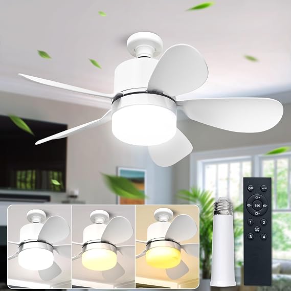 Socket Fan Light with Remote Control, Dimmable LED Screw-in Ceiling Fan