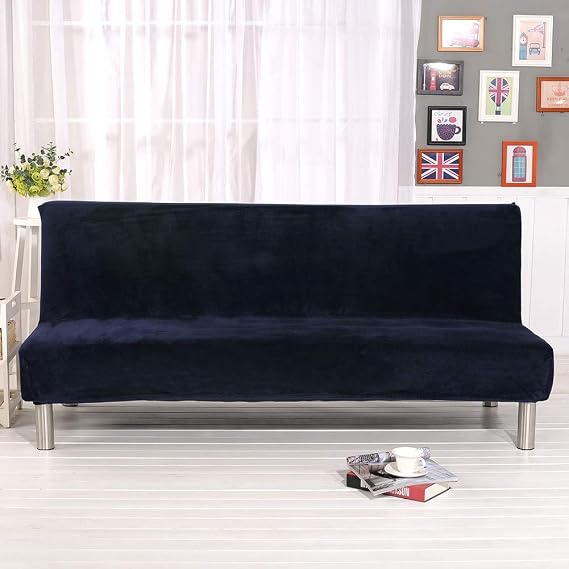 ele ELEOPTION Plush Sofa Cover Armless Sofa Slipcover Stretch Velvet Sofa Bed Cover Protector Elastic Spandex Modern Simple Folding Couch Futon Cover