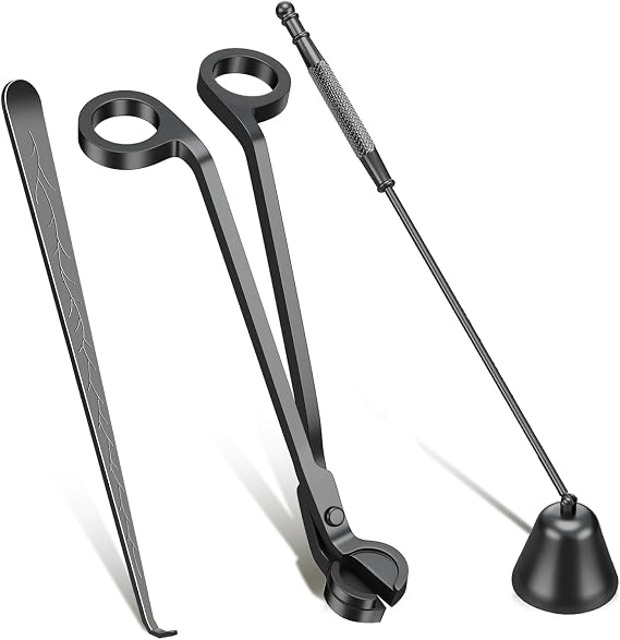 3 Pack Candle Wick Trimmer, 3 in 1 Candle Accessories Set, Candle Wick Trimmer, Candle Snuffer, Candle Wick Dipper, Candle Wick Cutter Tools Gift Set (Black)