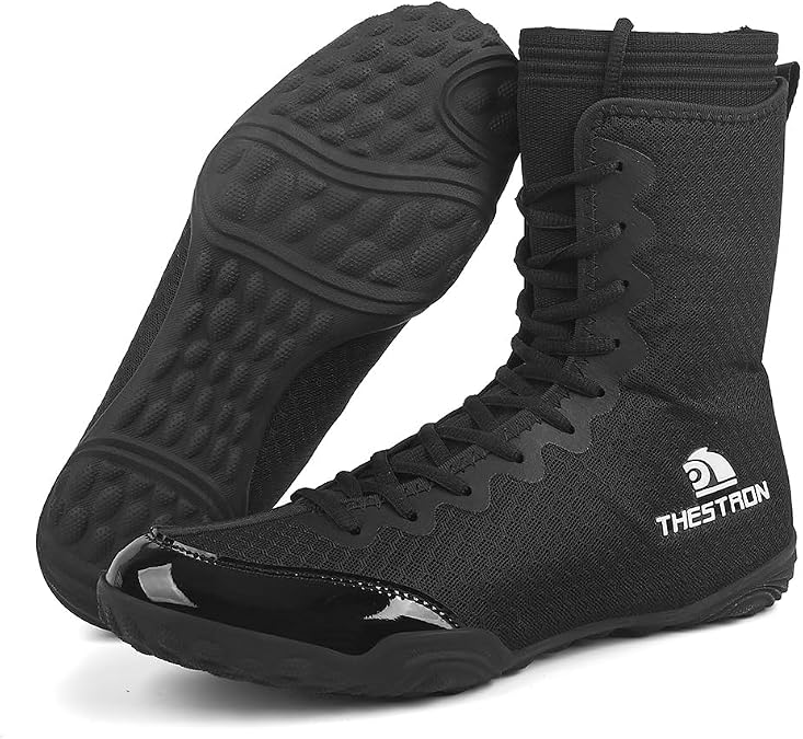 THESTRON Men's Professional Boxing Wrestling Shoes Breathable Fighting Training Boots Male Combat Shoes Man High Top Fitness Sports Sneakers