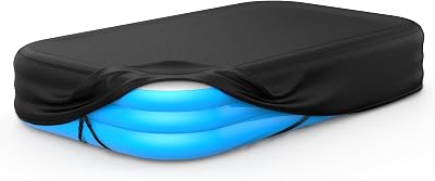 Rectangular Pool Cover for Inflatable Pool, Fits Blow Up Pool Size 120 L x 72 W, Built-in Elastic Band and Extra Buckle to Prevent Slipping, 10 x 6 Rectangle Above Ground Swimming Pool Cover