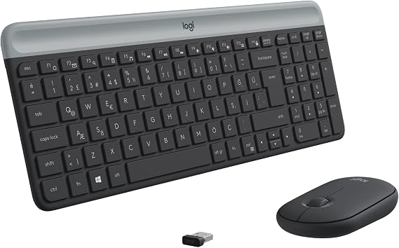 Logitech MK470 Slim Combo Kablosuz Klavye Mouse Seti, 12 FN Kısayolu ile Kompakt Klavye, Sağ ve Sol Elle Kullanılabilir, 10 m Kullanım Mesafesi, Sessiz, Türkçe Q Klavye, Siyah