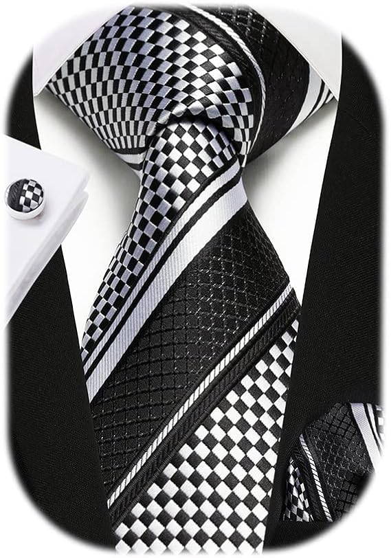 Enlision Mens Ties Stripe Tie and Pocket Square Set Classic Formal Woven Neckties Handkerchief Cufflinks Wedding
