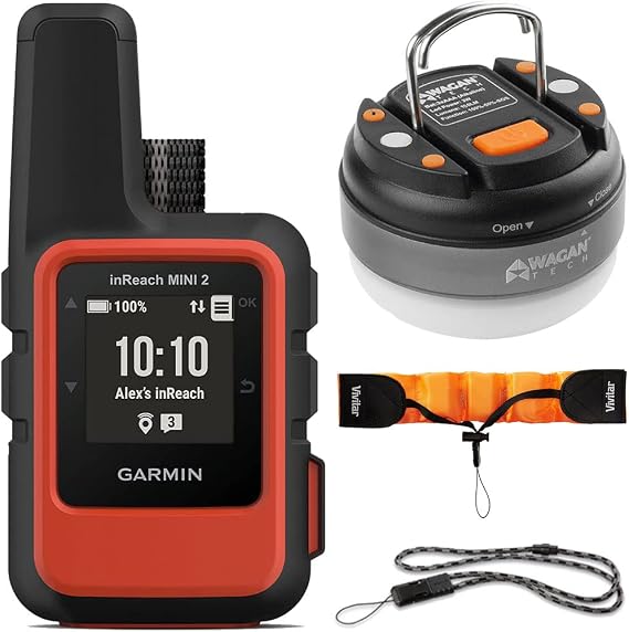 Garmin inReach Mini 2 Portable Satellite Communicator/GPS Navigator (Flame Red) Accessory | Official USA Partner Model | Bundle with LED Brite-Nite Dome Lantern Flashlight for Camping