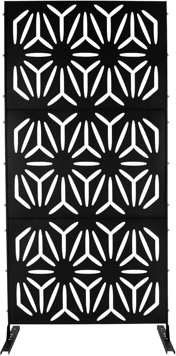Metal Outdoor Privacy Screen with Stand,Freestanding Privacy Screen & Panels, Decorative Outdoor Divider with Stand Panels for Deck Patio Balcony (35.4 * 15.75 * 74.8in)
