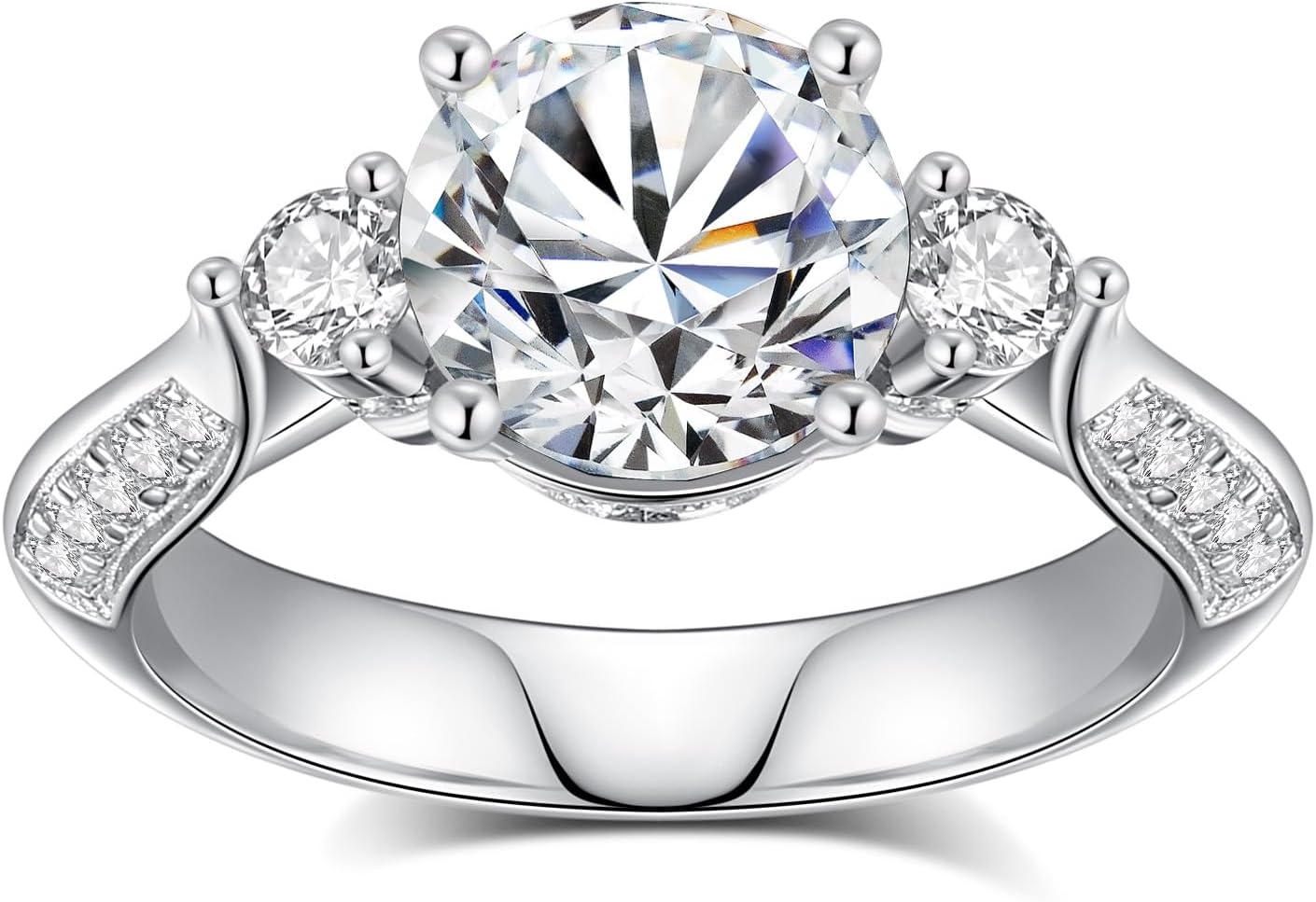 Moissanite Rings for Women 3 Stone Engagement Promise Rings S925 Sterling Silver 18K White Gold Plated Rings for Wedding Anniversary