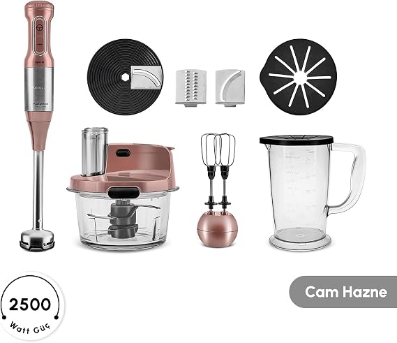 Karaca Mastermaid Prosteel 2500W 6 Bıçaklı Uzun Blender Ayaklı Cam Mutfak Robotu, Rosegold