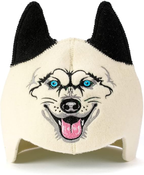 Wolf Hat, 100% Organic Wool Felt Sauna Cap, Banya Hat, Sauna Hair Protector, Embroidered Hat, Sauna Accessories, Russian Sauna Hat, Sauna Gifts For Men And Women