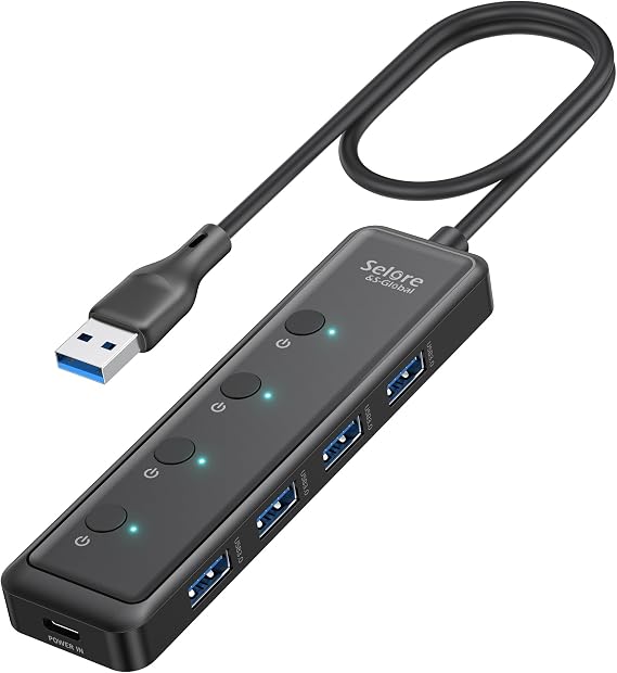 USB 3.0 Hub, Selore 4-Port USB Hub Ultra-Slim Data USB Splitter USB Expander with 2 ft Compatible with A Port Laptop, for MacBook, Mac mini, iMac, Surface, PC, Flash Drive, HDD, Mouse,etc