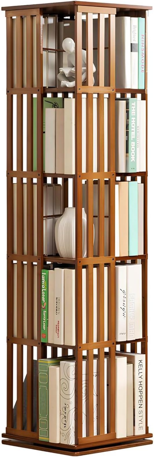 Rotating Bookshelf, 360 Display Spinning Bookcase Storage Rack, Stackable Solid Wood Bookshelf Organizer for Bedroom, Living Room, Study Room