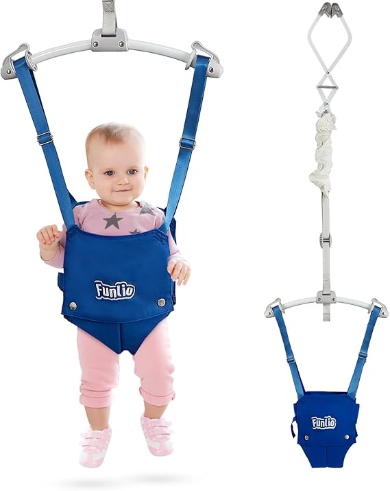 FUNLIO Baby Door Jumper for 6-24 Months with Door Clamp, Baby Jumper Entrance with Strong Spring and Adjustable Straps, Portable Toddler Baby Bouncer, Easy to Assemble, 40 lb Bearings, CPC & CE