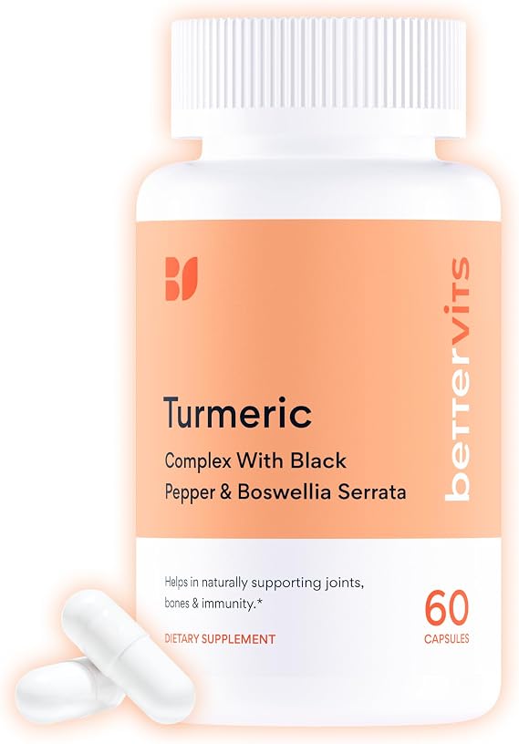 Bettervits Turmeric Curcumin Supplement 1000mg, Black Pepper Ginger | 60 Ct