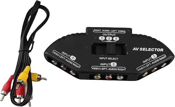 Splitter Audio 3 in 1 Out Audio Video Splitter Black Selector with AV Cable for DVD VCD VCR(Black)