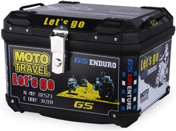 57L Motorbike Tail Box, Waterproof Detachable Motorcycle Top Box with Lock & Back Cushion, Fit for 99% of Motorcycle Frames (Black Let's go, 57L)