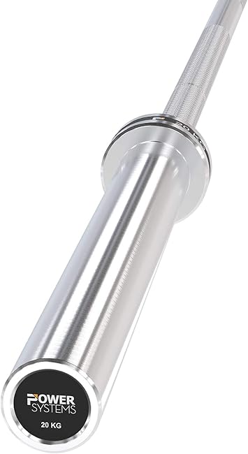 Power Systems 7' Men's Olympic Bar - Weight Lifting and Power Lifting Barbell - 8 Roller Pin Bearings and Stainless Steel Construction
