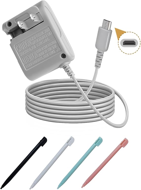 DS Lite Charger Kit Compatible with DS Lite 100-240V Wall Plug Adapter with 4 Stylus Pen for DS Lite