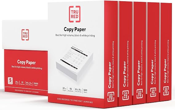 TRU RED Copy Paper, 8.5x11 Inch, 92 Brightness, 20 lb., 500 Sheets/Ream