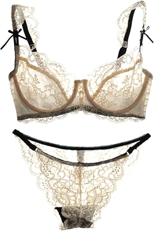 Nature Women's Thin Transparent Embroidery Bras Set Lace Lingerie Bra and Panties