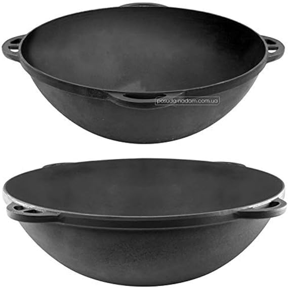 Kazan Uzbek Cast Iron Kazan for Plov Making Cookware Insulated Double Handle Pan Wide Mouth Cast Iron Dutch Oven, Outdoor Cooking Frying Pot, Lodge Cast Iron Skillet, 8 L