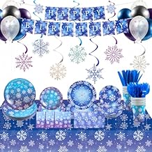 Winter Snowflake Paper Plates and Napkins Set,186pcs Frozen Birthday Party Supplies Disposable Tableware,for Christmas Winter Holiday New Year Decorations,Serve 24