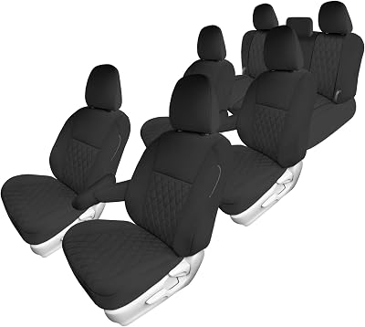 TLH Custom Fit Car Seat Covers for Toyota Sienna 7 Passenger 2011-2020, Car Seat Cover Full Set, Automotive Seat Covers in Black Neoprene, Waterproof and Washable Seat Covers