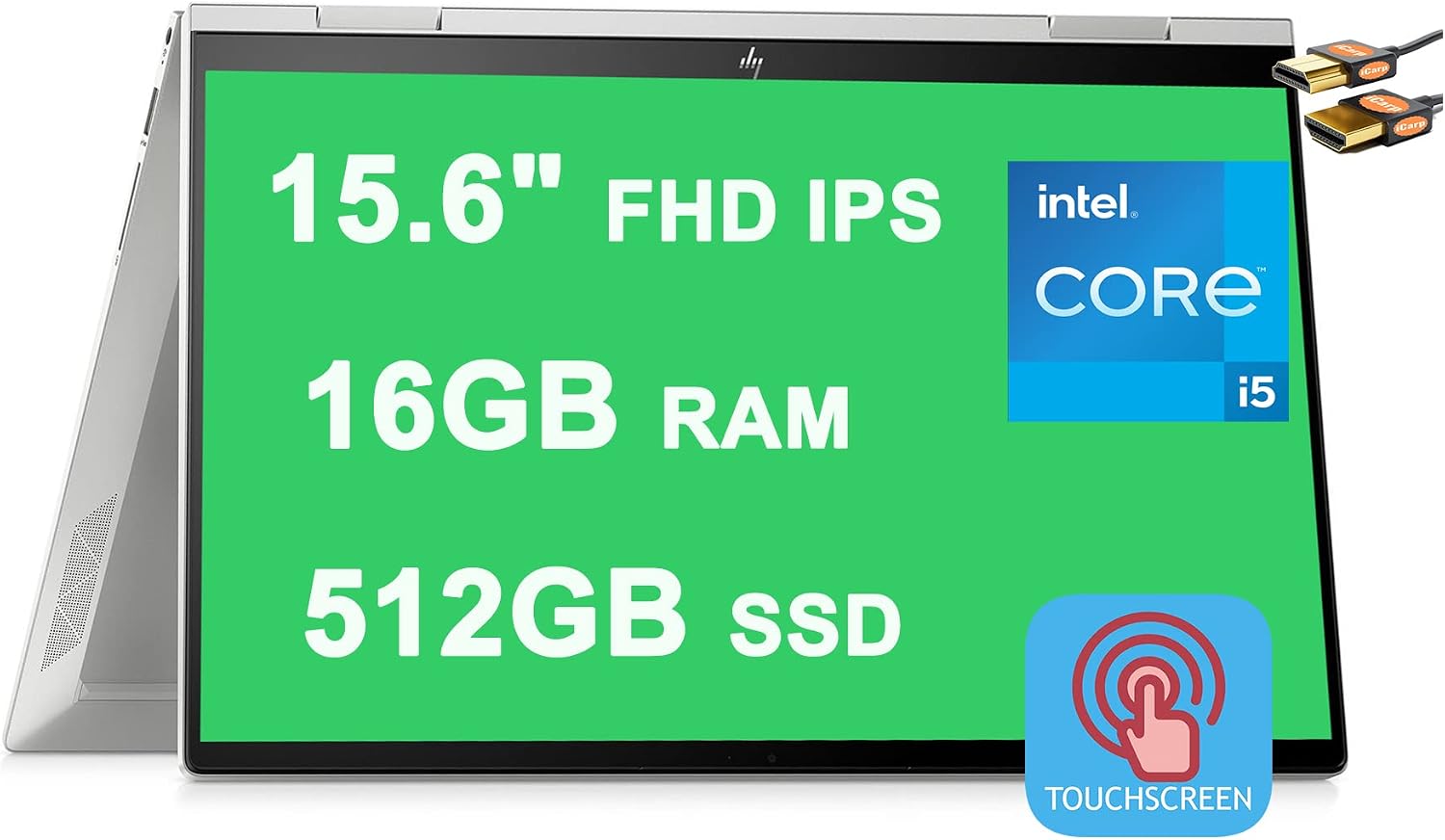 HP Envy x360 15 2-in-1 Laptop 15.6 FHD IPS Touchscreen 11th Gen Intel Quad-Core i5-1135G7 Beats i7-10710U 16GB RAM 512GB SSD Backlit Fingerprint HDMI USB-C B&amp;amp;amp;O Win10 Silver  HDMI Cable