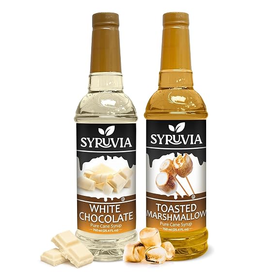 Syruvia White Chocolate & Toasted Marshmallow Syrup for Coffee 25.4 Ounces Coffee Syrup