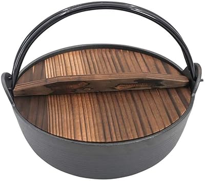 Cast Iron Pan, Japanese Cast Iron Thicken Sukiyaki Pot with Wood Non-Stick Pan, Japanese Hot Pot, Multi-Purpose Cast Iron Stockpot Stove Uncoated-19cm