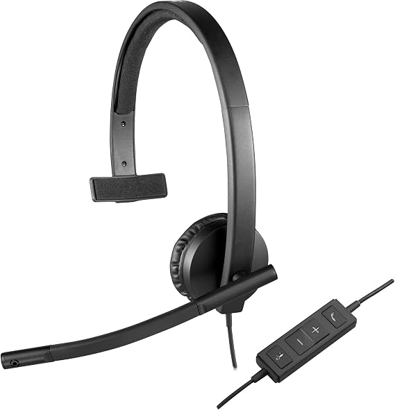 Logitech H570e Wired Headset Mono Headphones with Noise Cancelling - Black