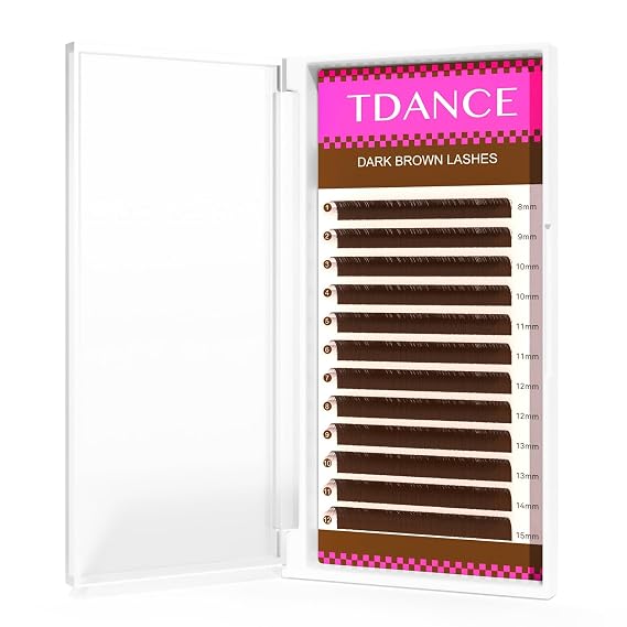 TDANCE Dark Brown Lash Extensions Colored Lash Extensions 0.03/0.05/0.07mm C/D Curl Premium Brown Lashes Salon Use Brown Eyelash Extensions(Dark Brown,0.03-D,8-15mm)