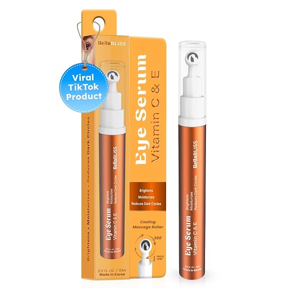 BellaBLISS Vitamin C & Vitamin E Eye Serum Hydrating Under Eye Roller for Puffiness, Wrinkles & Dark Circles Lightweight Cooling Formula 0.5 fl.oz / 15 ml Pack of 1
