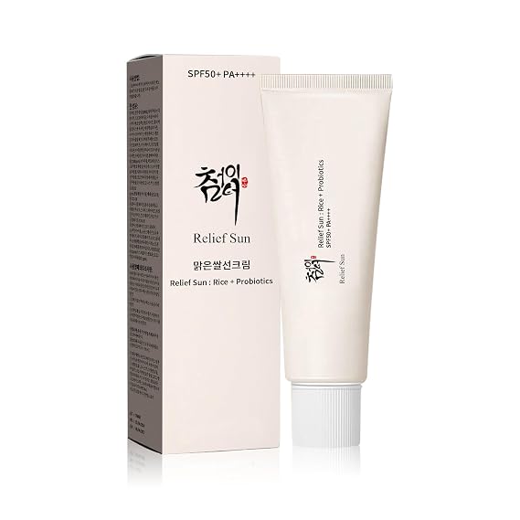 Relief Sun Organic Korean sunscreen SPF50+ Organic Korean sunscreen SPF50+, PA++++ Riceand Probiotics | Korean Skin Care Solution for All Skin